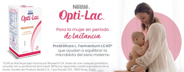 Caja del producto Nestlé Optilac probióticos para el seno materno