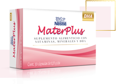 Nestlé® MaterPlus. Suplemento alimenticio con vitaminas, minerales y DHA. Para uso en preconcepción, embarazo y lactancia.