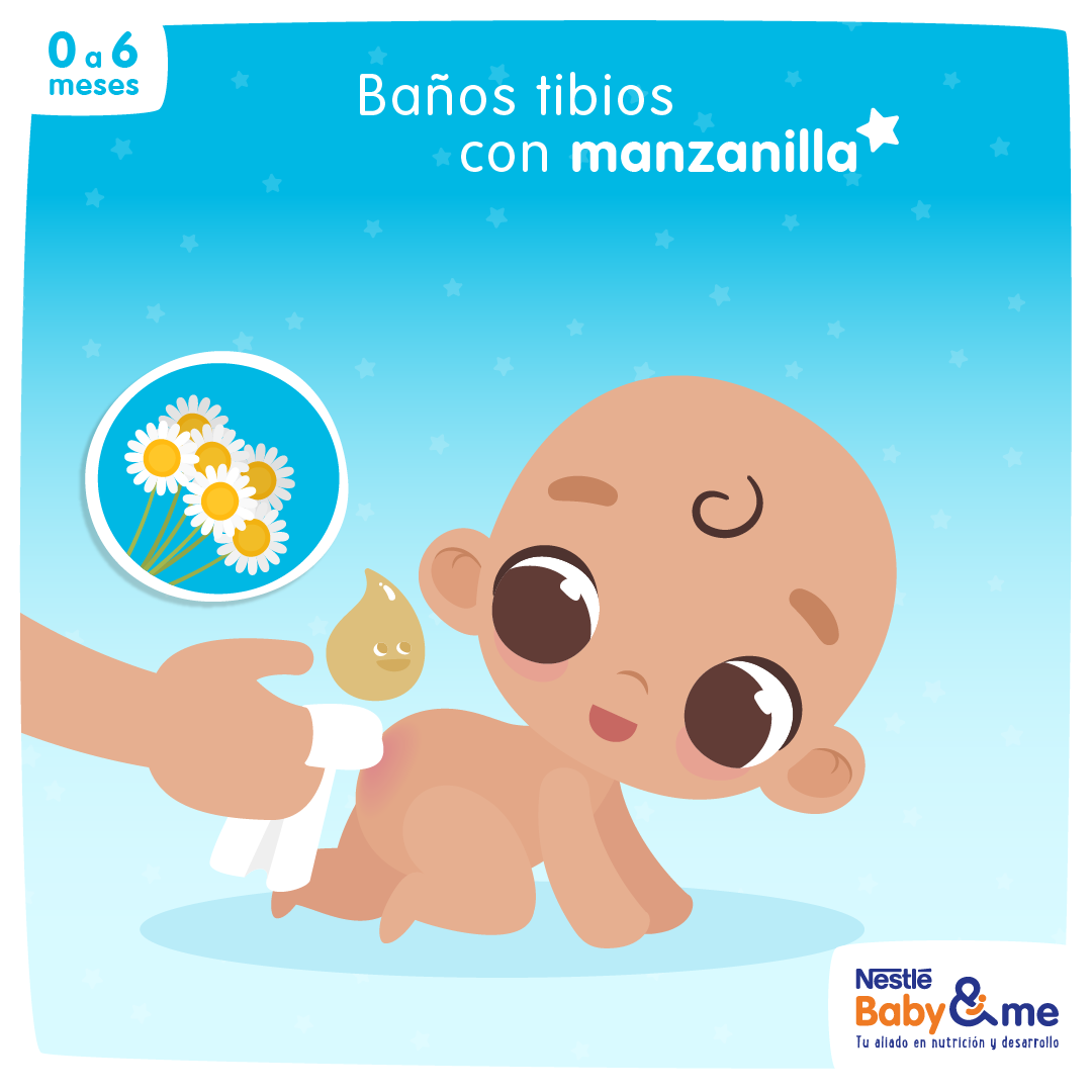 Los baños tibios de manzanilla ayudan a la piel del bebé a sentirse mejor con las rozaduras por pañal