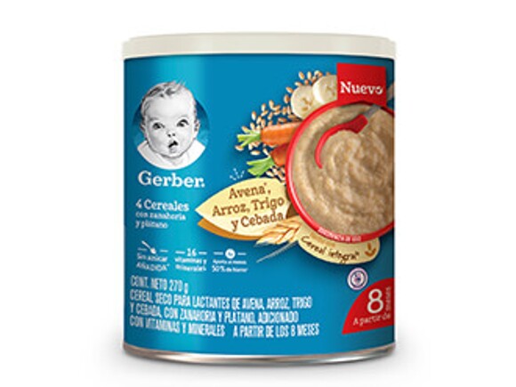Gerber® Cereal 4 Cereales, Zanahoria/Plátano - Etapa 2