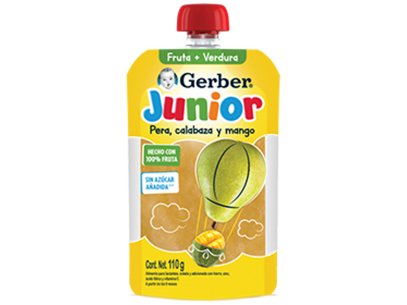 Gerber® Junior Pera Calabaza y Mango Pouch 110 g