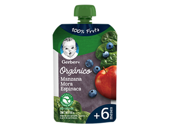 Gerber® Orgánico Manzana, Mora, Espinaca Pouch 100g