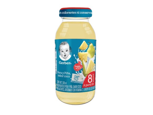 “Gerber® Bebida Hidratante Toque de Fruta de Pera y Piña, Sabor Coco Etapa 3 de 230ml 