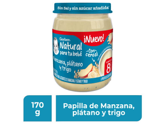 Gerber® Papilla Manzana, plátano y trigo, Etapa 3, 170 g